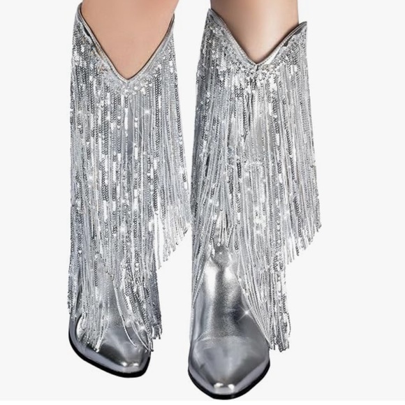 Metallic Sparkly Sequin Mid Calf Cowgirl Boot - Picture 3 of 6